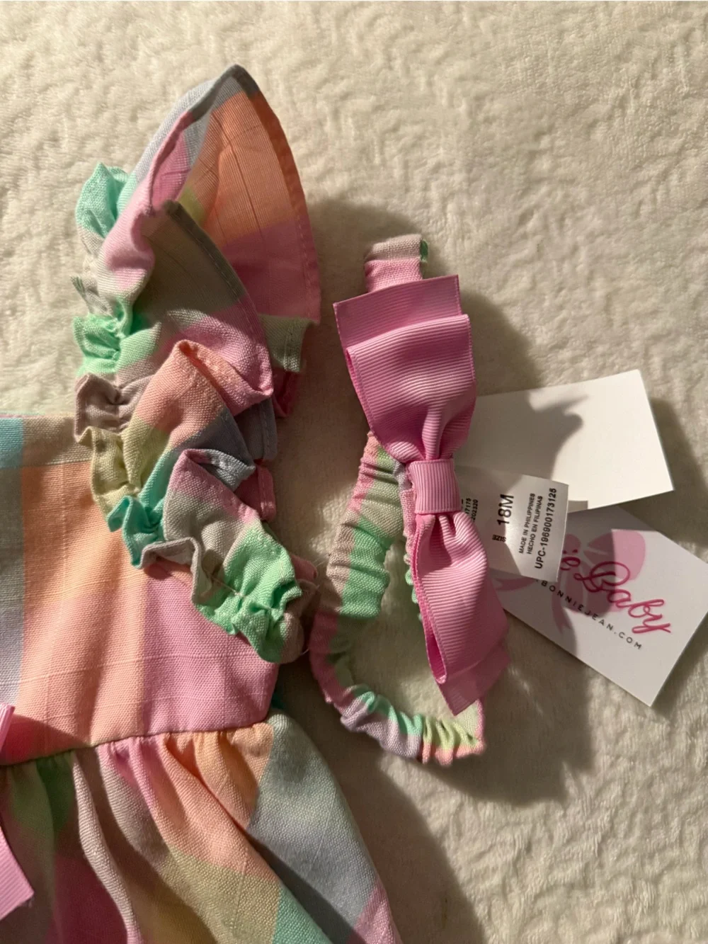NWT Bonnie Baby 3-Piece Pastel Plaid Dress Set with Headband - 18M - Picture 7 of 11